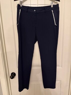 Straight-Leg Navy Performance Pants with Contrast Trim